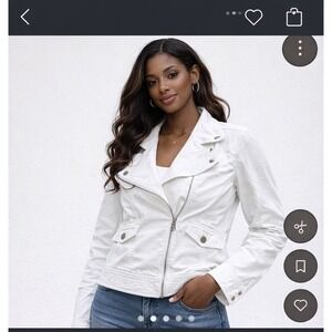 White House Black Market White Ruffle Front Moto Zipper Jacket